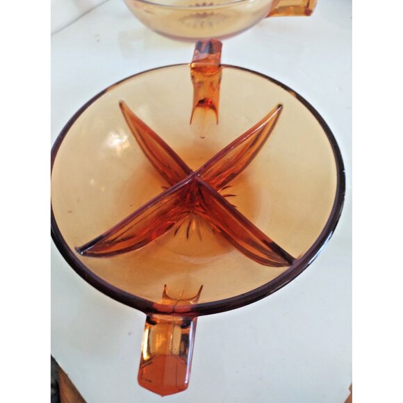 Vintage Amber Depression Glass Candy, Nut, Condiment Bowl set with End Handles - Picture 4 of 15